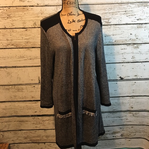 Kasper Sweaters - Kasper Black White Long Sweater Duster Sz Large